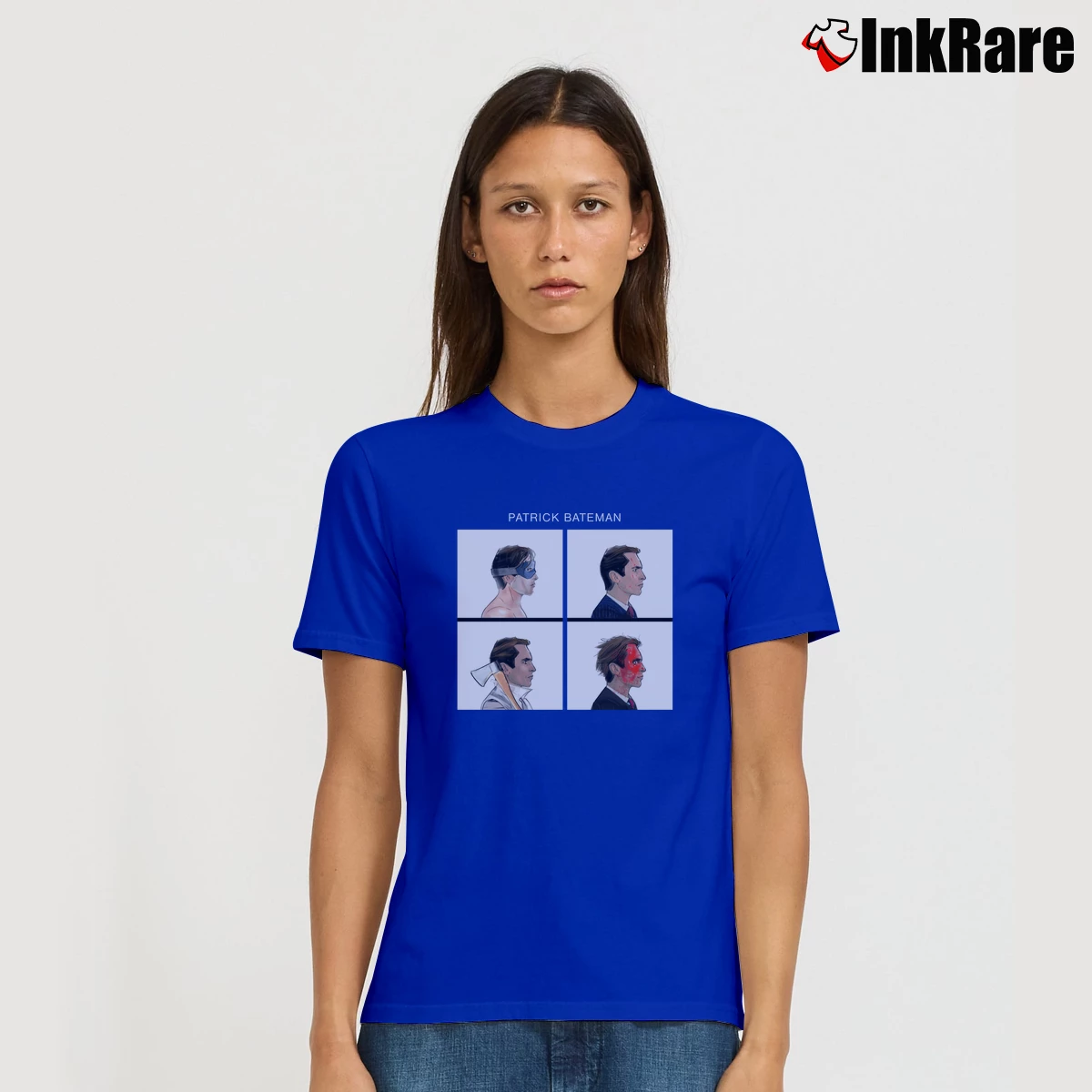 Different Faces American Psycho Patrick Bateman Women’s Tee in royal blue – Effortless Style Women’s Different Faces American Psycho Patrick Bateman T-Shirt in royal blue | Soft, Flattering Fit