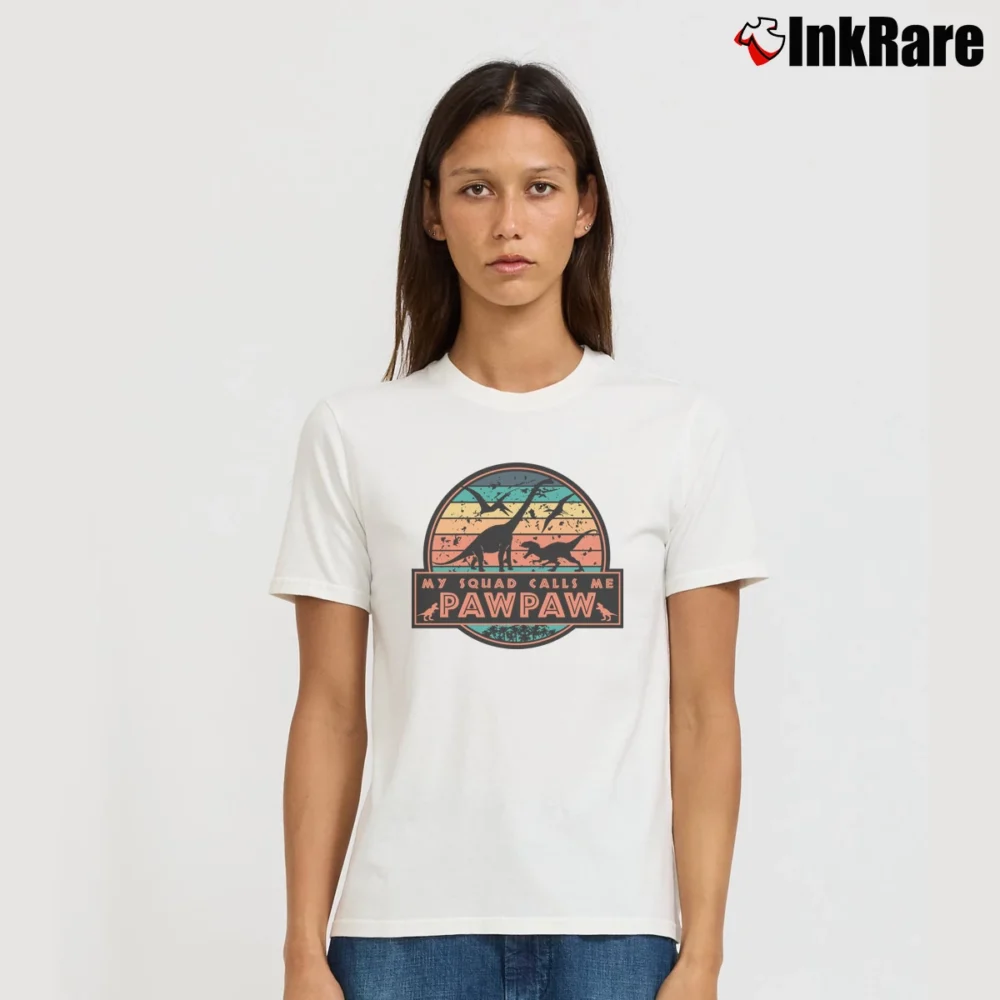 Women’s Dinosaur My Squad Calls Me Pawpaw T-Shirt in white | Soft, Flattering Fit
