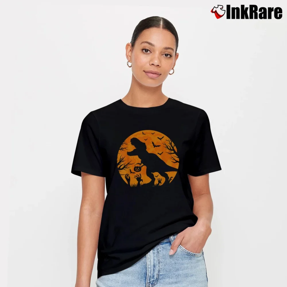 Women’s Dinosaur T Rex With Pumpkin Halloween T-Shirt in black | Soft, Flattering Fit