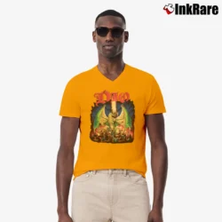 Men’s Dio Killing The Dragon Band Logo V-Neck Tee in orange | Sharp, Breathable, Everyday Staple