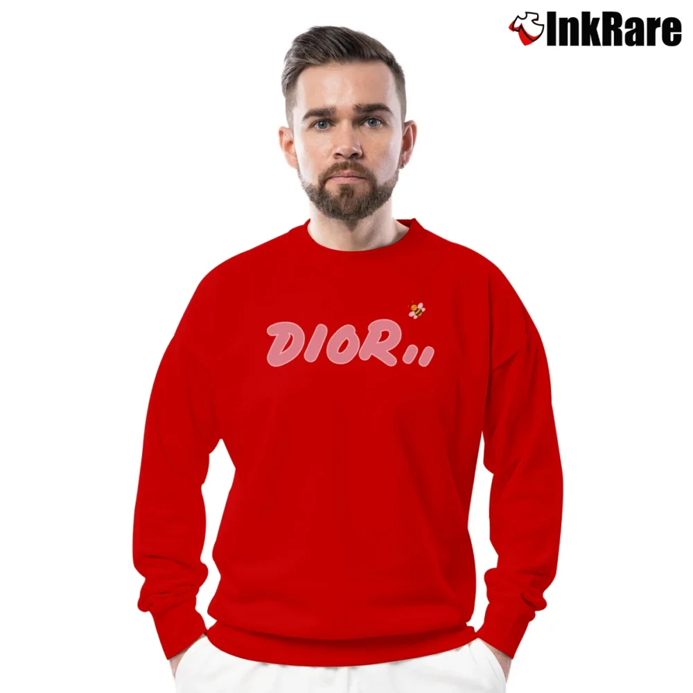 Men’s Dior Homme Kaws Logo Crewneck Sweatshirt in red | Cozy Fabric, Clean Style