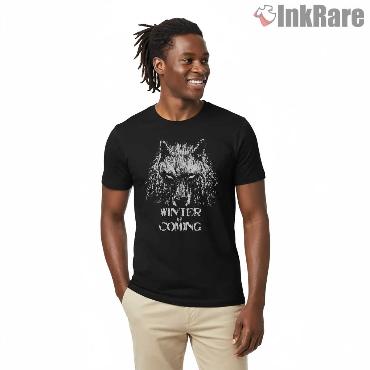 Direwolf Winter Is Coming Stark Minimal Short Sleeve Black Direwolf Winter Is Coming Stark Minimal Shirt on black short sleeve shirt for men graphic tee