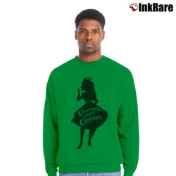 Men’s Disney Alice In Wonderland Curiouser And Curiouser Crewneck Sweatshirt in irish green | Cozy Fabric, Clean Style