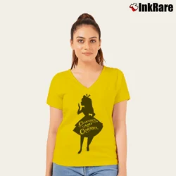 Women’s Disney Alice In Wonderland Curiouser And Curiouser V-Neck Tee in yellow | Chic Neckline, Soft Texture