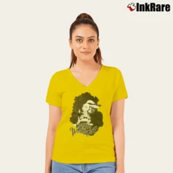 Women’s Disney Alice Through The Looking Glass White Rabbit V-Neck Tee in yellow | Chic Neckline, Soft Texture