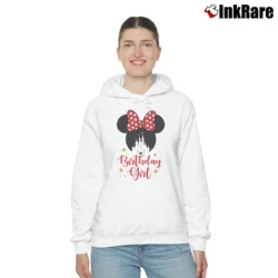 Women’s Disney Birthday Girl Family Mickey Minnie Cozy Hoodie in white | Warm, Structured, Stylish