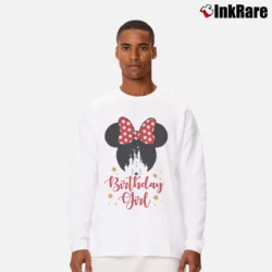 Men’s Disney Birthday Girl Family Mickey Minnie Long-Sleeve Shirt in white | Sleek, Lightweight, Year-Round Wear