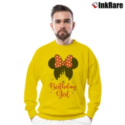 Men’s Disney Birthday Girl Family Mickey Minnie Crewneck Sweatshirt in yellow | Cozy Fabric, Clean Style
