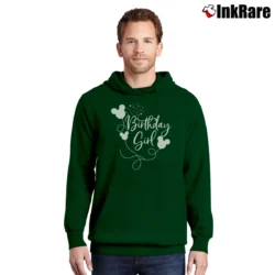 Men’s Disney Birthday Girl Mickey Minnie Pullover Hoodie in forest green | Cozy, Durable, Modern Fit