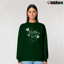 Women’s Disney Birthday Girl Mickey Minnie Relaxed Sweatshirt in forest green | Soft, Laid-Back Vibe