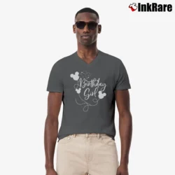 Men’s Disney Birthday Girl Mickey Minnie V-Neck Tee in charcoal | Sharp, Breathable, Everyday Staple