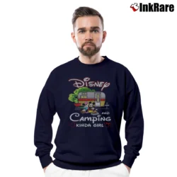 Men’s Disney Camping Girl Mickey Minnie Crewneck Sweatshirt in navy | Cozy Fabric, Clean Style