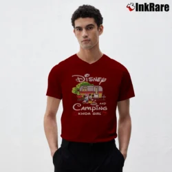 Men’s Disney Camping Girl Mickey Minnie V-Neck Tee in maroon | Sharp, Breathable, Everyday Staple