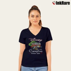 Women’s Disney Camping Girl Mickey Minnie V-Neck Tee in navy | Chic Neckline, Soft Texture