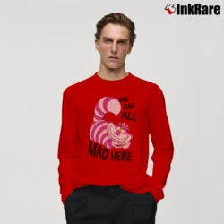 Men’s Disney Cheshire Cat Alice Wonderland Long-Sleeve Shirt in red | Sleek, Lightweight, Year-Round Wear