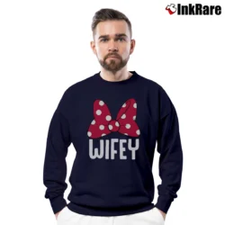 Men’s Disney Couple Matching Vacation Wifey Hubby Mickey Mouse Crewneck Sweatshirt in navy | Cozy Fabric, Clean Style