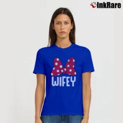 Women’s Disney Couple Matching Vacation Wifey Hubby Mickey Mouse Signature T-Shirt in royal blue | Soft, Flattering Fit