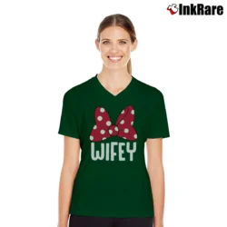 Women’s Disney Couple Matching Vacation Wifey Hubby Mickey Mouse V-Neck Tee in forest green | Chic Neckline, Soft Texture
