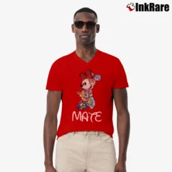 Men’s Disney Couple Mickey Minnie Love Soul Mate V-Neck Tee in red | Sharp, Breathable, Everyday Staple