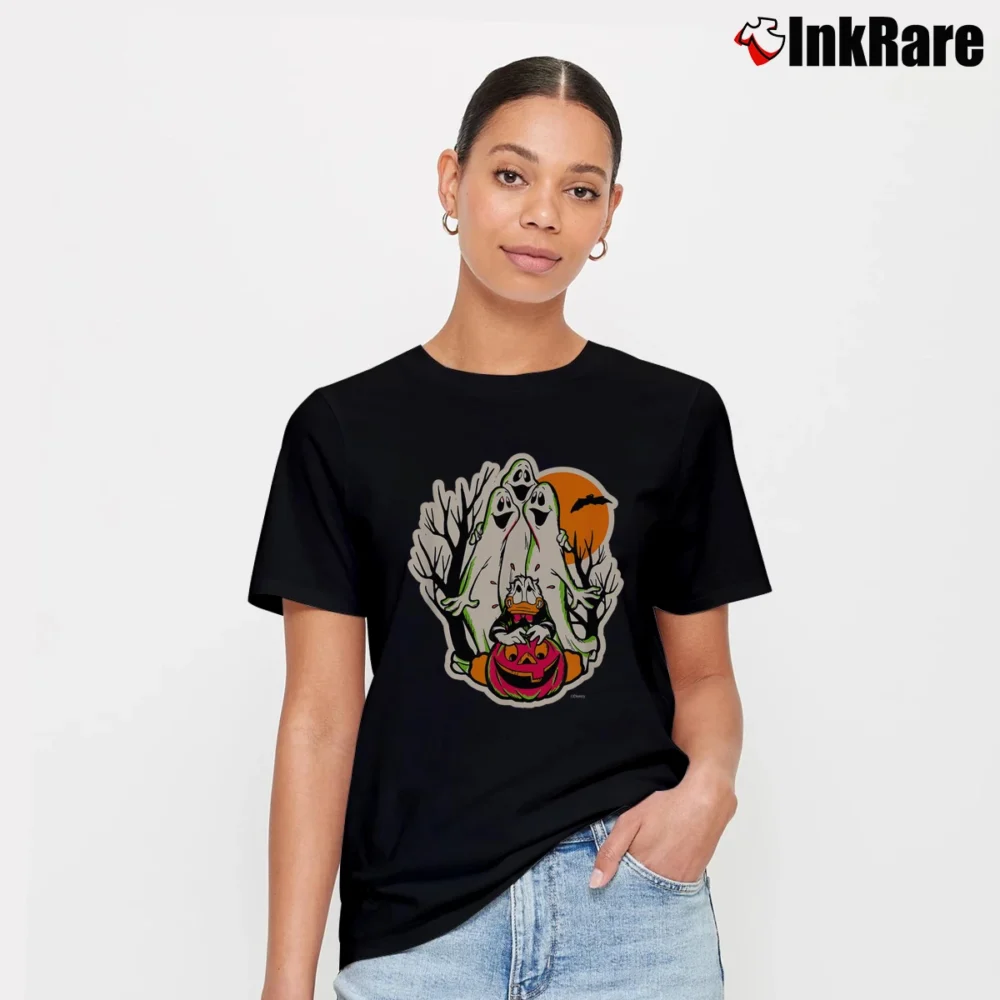 Women’s Disney Donald Duck Trick Or Treat Ghosts Halloween T-Shirt in black | Soft, Flattering Fit