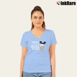 Women’s Disney Epcot Couples Food And Wine Mickey Minnie V-Neck Tee in light blue | Chic Neckline, Soft Texture