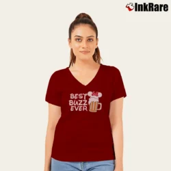 Women’s Disney Epcot Couples Food And Wine Mickey Minnie V-Neck Tee in maroon | Chic Neckline, Soft Texture
