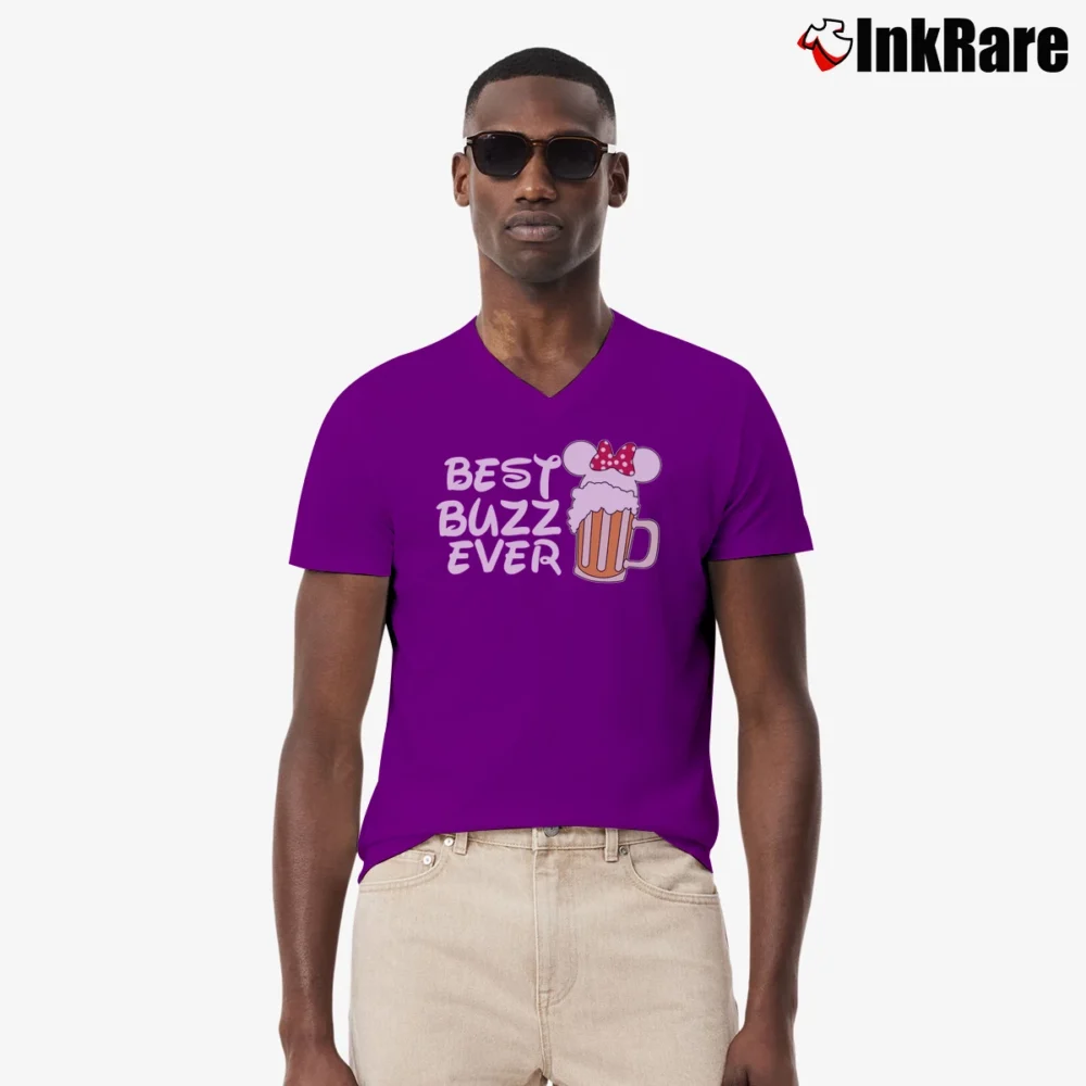 Men’s Disney Epcot Couples Food And Wine Mickey Minnie V-Neck Tee in purple | Sharp, Breathable, Everyday Staple