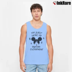 Men’s Disney Family Vacation I'm Just Here To Pay For Everything Mickey Mouse Tank Top in light blue | Breathable, Active-Friendly Design