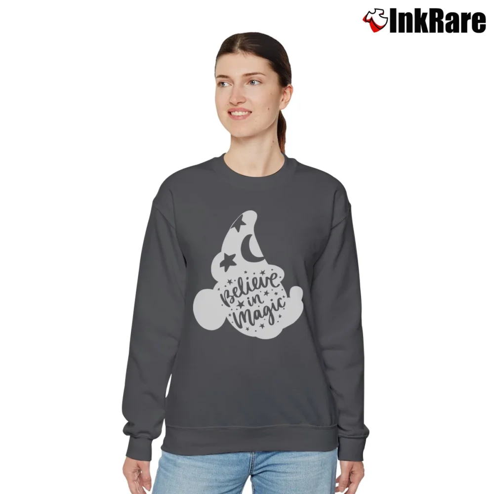 Women’s Disney Fantasmic Sorcerer Mickey Mouse Disneyland Relaxed Sweatshirt in charcoal | Soft, Laid-Back Vibe