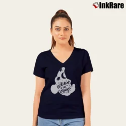 Women’s Disney Fantasmic Sorcerer Mickey Mouse Disneyland V-Neck Tee in navy | Chic Neckline, Soft Texture