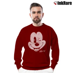 Men’s Disney Girls Mickey Mouse Distressed Face Crewneck Sweatshirt in maroon | Cozy Fabric, Clean Style