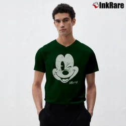 Men’s Disney Girls Mickey Mouse Distressed Face V-Neck Tee in forest green | Sharp, Breathable, Everyday Staple