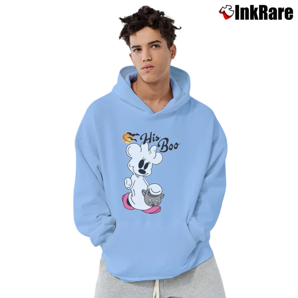 Men’s Disney Halloween Couples Her Boo His Boo Mickey Minnie Pullover Hoodie in light blue | Cozy, Durable, Modern Fit