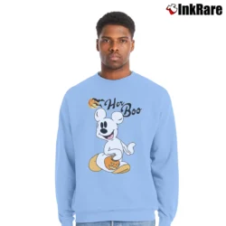 Men’s Disney Halloween Couples Her Boo His Boo Mickey Minnie Crewneck Sweatshirt in light blue | Cozy Fabric, Clean Style