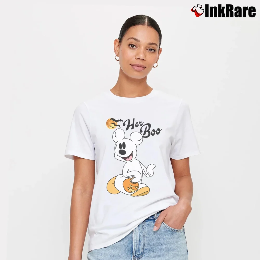 Women’s Disney Halloween Couples Her Boo His Boo Mickey Minnie Signature T-Shirt in white | Soft, Flattering Fit