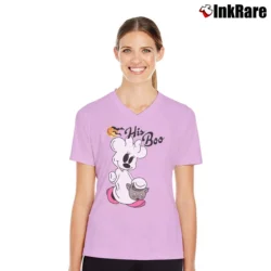 Women’s Disney Halloween Couples Her Boo His Boo Mickey Minnie V-Neck Tee in light pink | Chic Neckline, Soft Texture