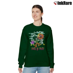 Women’s Disney Halloween Mickey Minnie Mouse Trick Or Treat Relaxed Sweatshirt in forest green | Soft, Laid-Back Vibe
