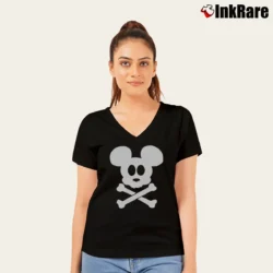 Women’s Disney Halloween Pirates Of The Caribbean Mickey Mouse V-Neck Tee in black | Chic Neckline, Soft Texture