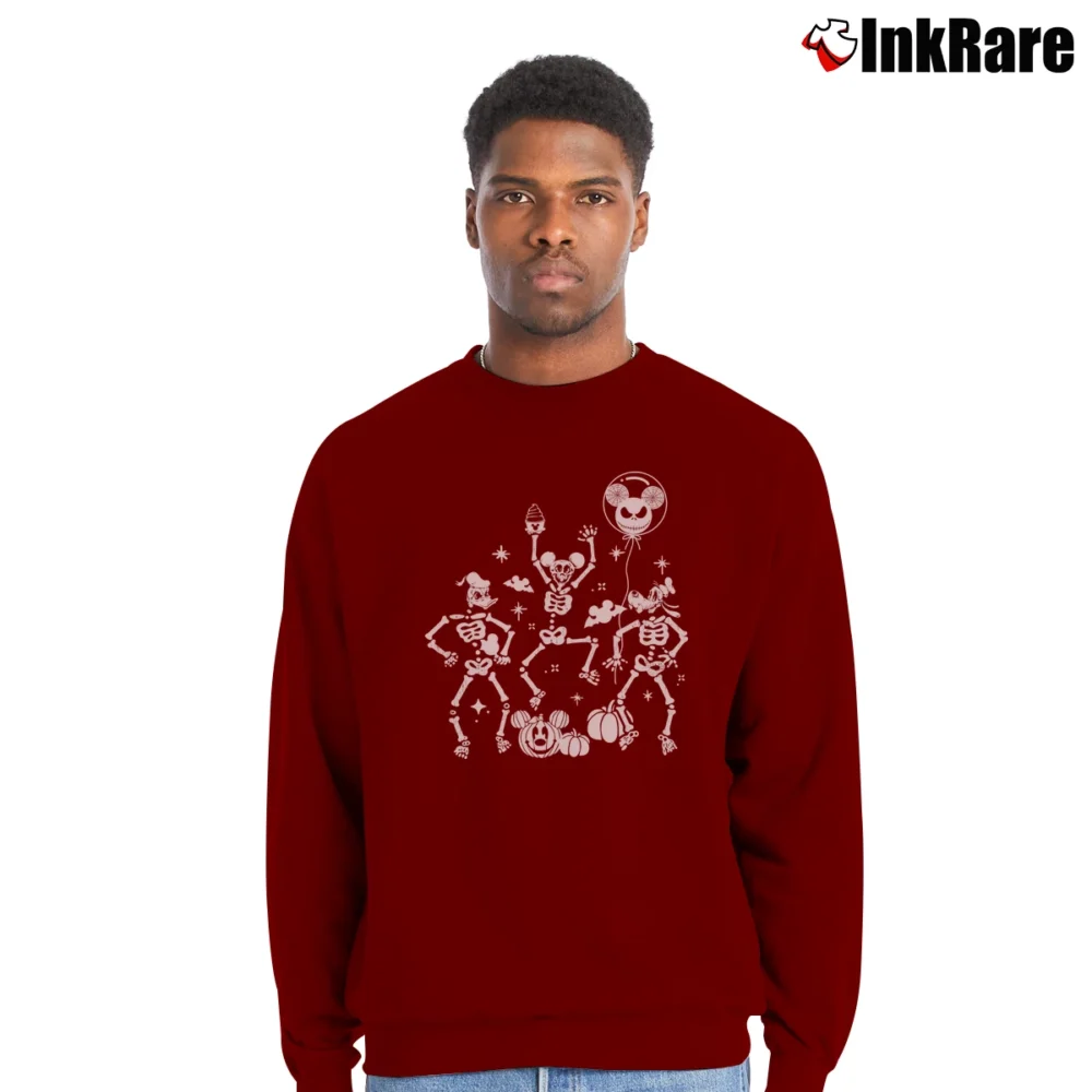 Men’s Disney Halloween Skeleton Mickey Balloon Crewneck Sweatshirt in maroon | Cozy Fabric, Clean Style