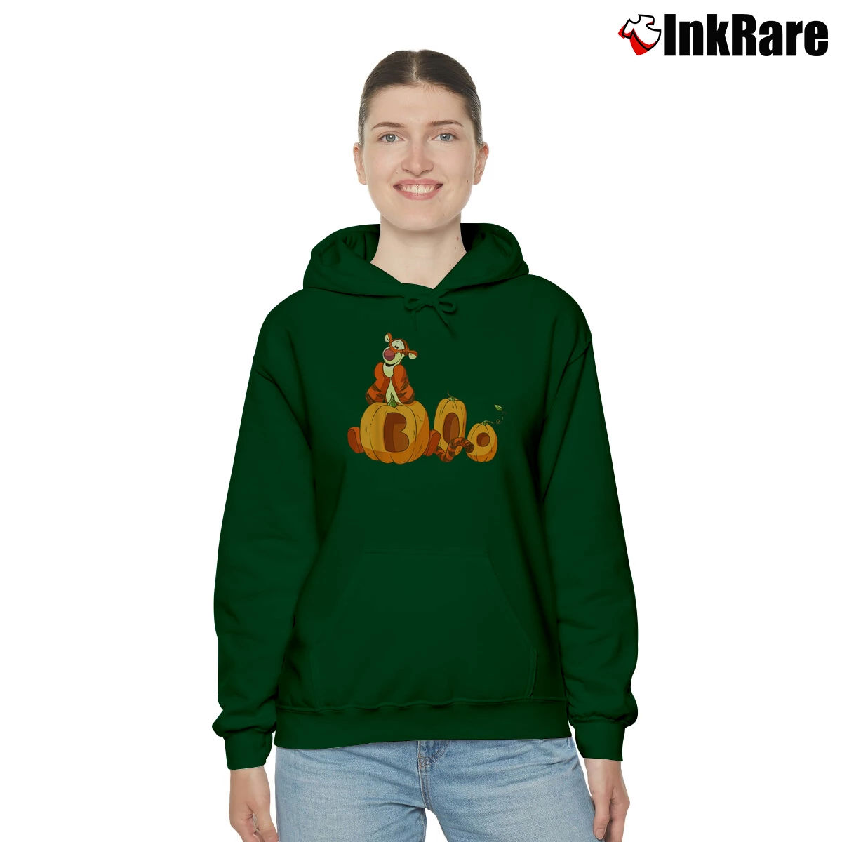 Women’s Disney Halloween Tigger Boo Pumpkins Cozy Hoodie in forest green | Warm, Structured, Stylish