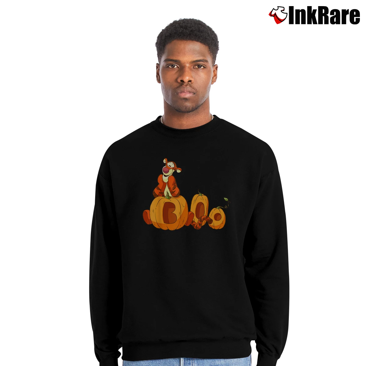 Men’s Disney Halloween Tigger Boo Pumpkins Crewneck Sweatshirt in black | Cozy Fabric, Clean Style