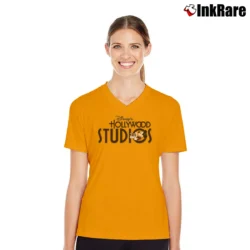 Women’s Disney Hollywood Studios Mickey Mouse Family Trip V-Neck Tee in orange | Chic Neckline, Soft Texture