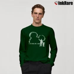 Men’s Disney It All Started With A Mouse Long-Sleeve Shirt in forest green | Sleek, Lightweight, Year-Round Wear