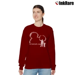 Women’s Disney It All Started With A Mouse Relaxed Sweatshirt in maroon | Soft, Laid-Back Vibe