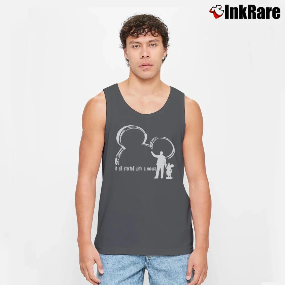 Men’s Disney It All Started With A Mouse Tank Top in charcoal | Breathable, Active-Friendly Design