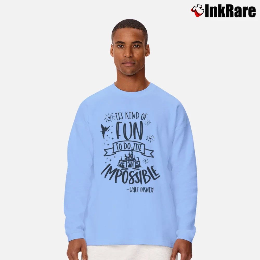 Men’s Disney It's Kind Of Fun To Do The Impossible Quote Long-Sleeve Shirt in light blue | Sleek, Lightweight, Year-Round Wear