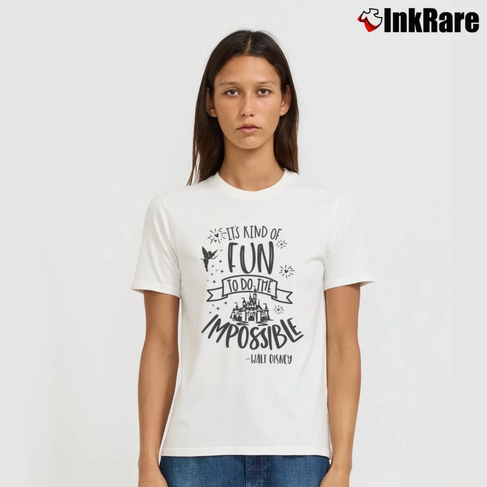 Women’s Disney It's Kind Of Fun To Do The Impossible Quote Signature T-Shirt in white | Soft, Flattering Fit