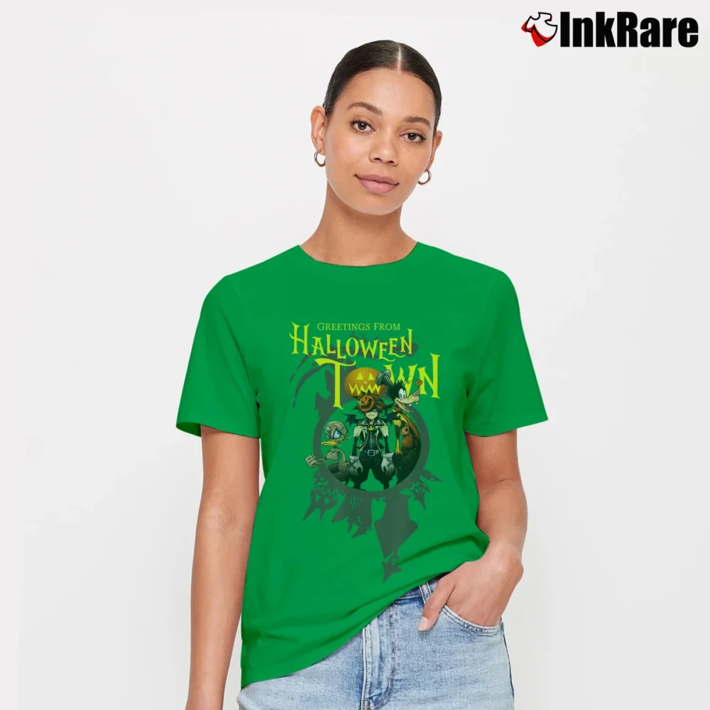 Women’s Disney Kingdom Hearts Greetings From Halloween Town T-Shirt in irish green | Soft, Flattering Fit