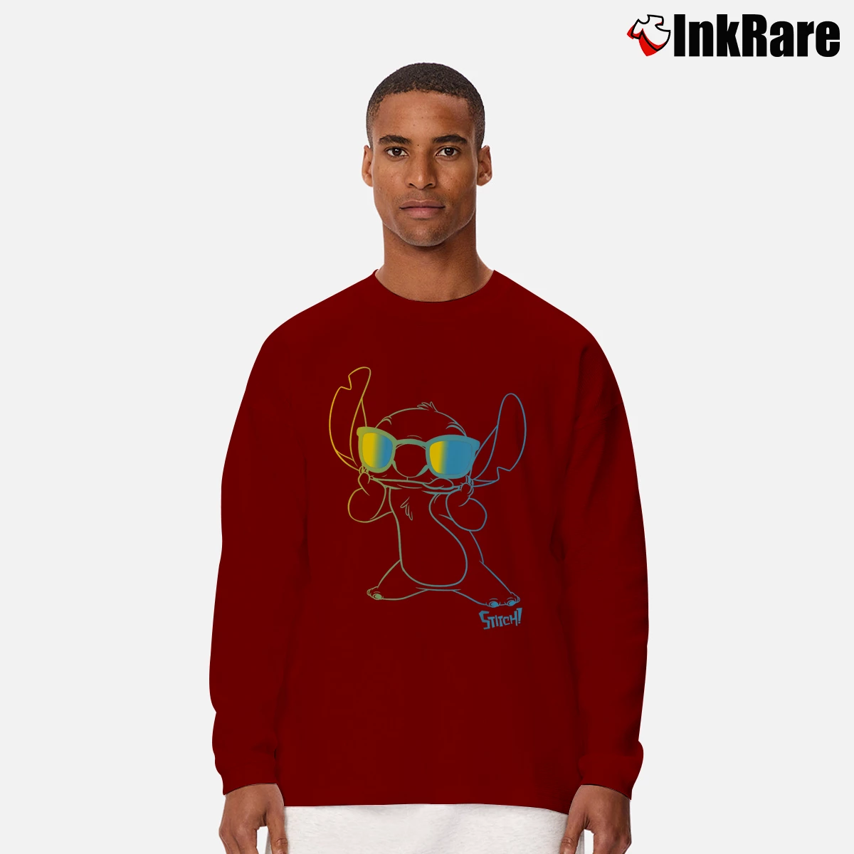 Men’s Disney Lilo And Stitch Cool Neon Outline Long-Sleeve Shirt in maroon | Sleek, Lightweight, Year-Round Wear