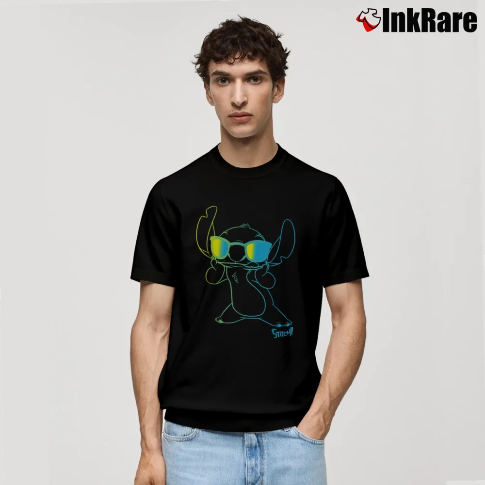 Men’s Disney Lilo And Stitch Cool Neon Outline Classic T-Shirt in black | Soft, Breathable Everyday Wear